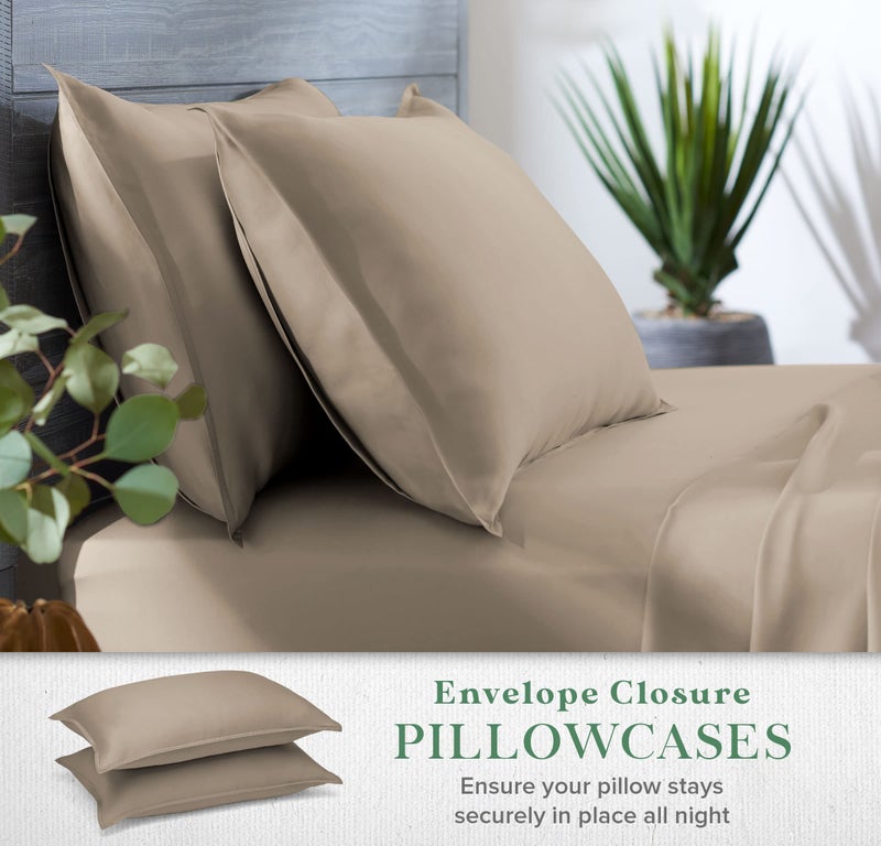 Stylinen 100% Organic Eucalyptus Bed Sheets Queen Size 4 Piece Set, Tencel Lyocell, Silky Soft & Smooth, Breathable, 16 Inch Deep Pockets, 1 Fitted, 1 Flat, 2 Pillowcases (Queen, Sand) - Image 5
